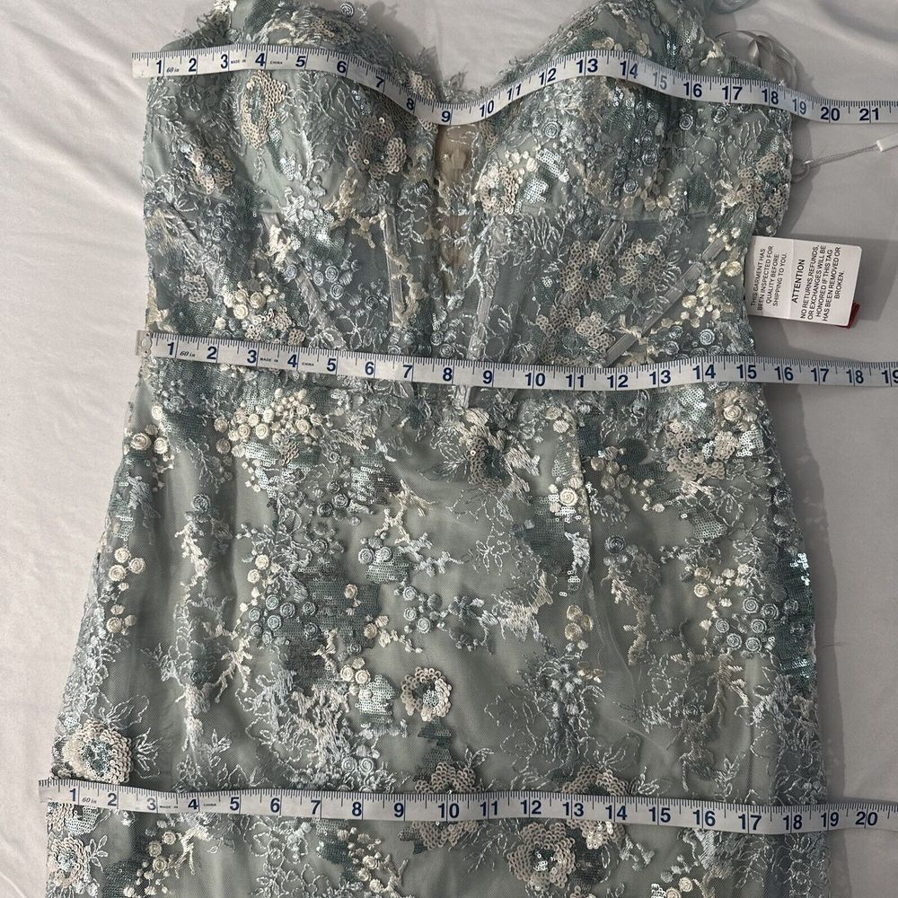 NWT $798 Mac Duggal [ 10 ] 79297 Embroidered‎ Spaghetti Strap Trumpet Gown Blue - Picture 4 of 16